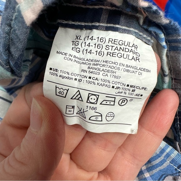 Old Navy Button-Up Shirt Plaid Blue and, Green, & Pink Size Extra Large - Picture 8 of 16